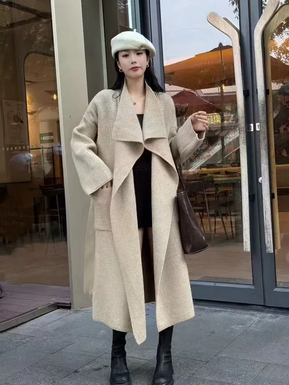 女慵懒风常规款宽松拼接毛针织衫时尚百搭山系通勤风