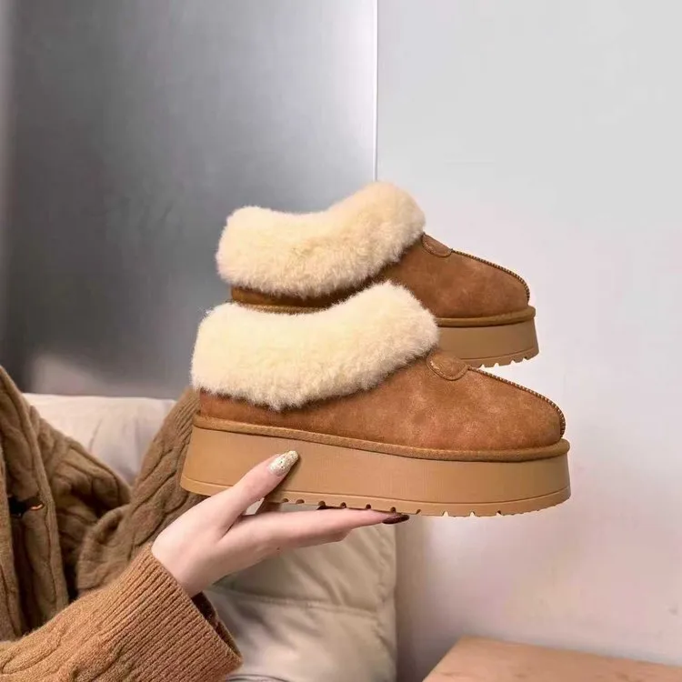 厚底雪地靴女2025冬季新款加绒加厚东北大棉鞋一脚蹬面包毛毛棉拖