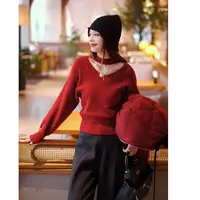 【闪闪惹人爱】冬季法式年货高级亮闪V领挂脖纯色针织毛衣MY1670