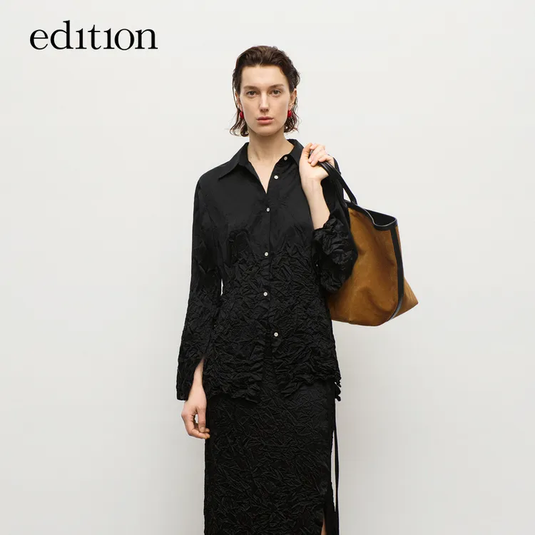 【商场同款】edition秋季款肌理感压褶醋酸衬衫#EBD3SHT014
