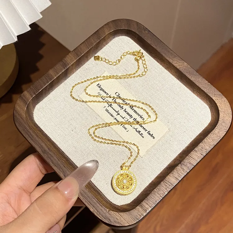 坠链均925银合成锆石 【旋转罗盘】经典复古金色限定款罗盘项链A338