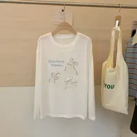 A-3919韩版新款休闲卡通印花圆领小众简约设计百搭长袖T恤上衣