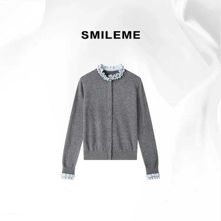 3-SMILEME【林间漫步】“100羊毛”复古撞色慵懒风开衫上衣R5377003