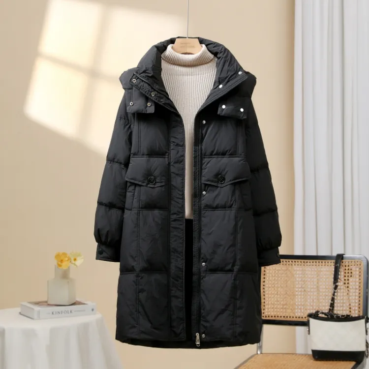 2025年冬季新款中长连帽羽绒服女韩版宽松休闲时尚百搭外套