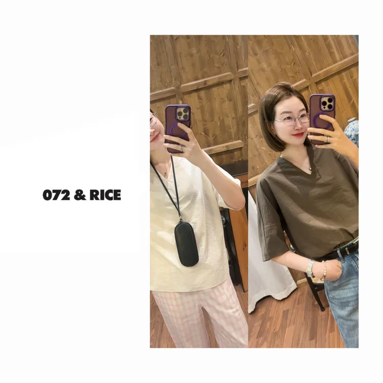 072 & RICE【依云】竹纤维+细绒棉 夏季V领短袖上衣 32XB94