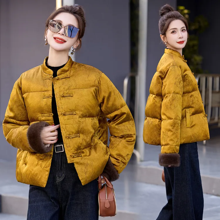 新中式国风刺绣羽绒服女装短款2025冬季新款小个子白鸭绒保暖外套