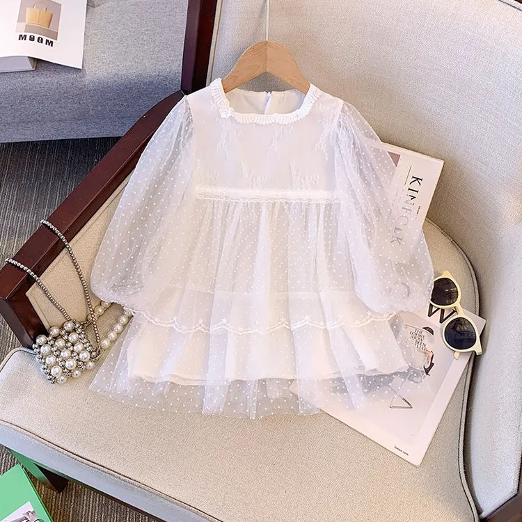 女童长袖网纱泡泡袖连衣裙新款礼服裙生日礼服韩版洋气儿童公主裙