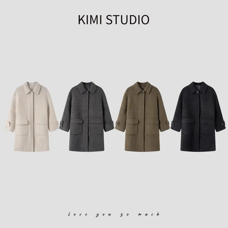 秋冬高级感时尚宽松苏力蓬松保暖中长款双面手缝羊毛大衣AW25924