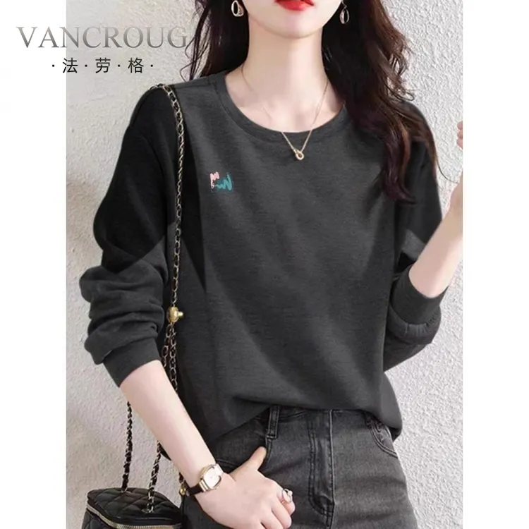 法劳格原创韩系灰色拼接款卫衣女小香风秋季时尚韩版宽松遮肉显瘦