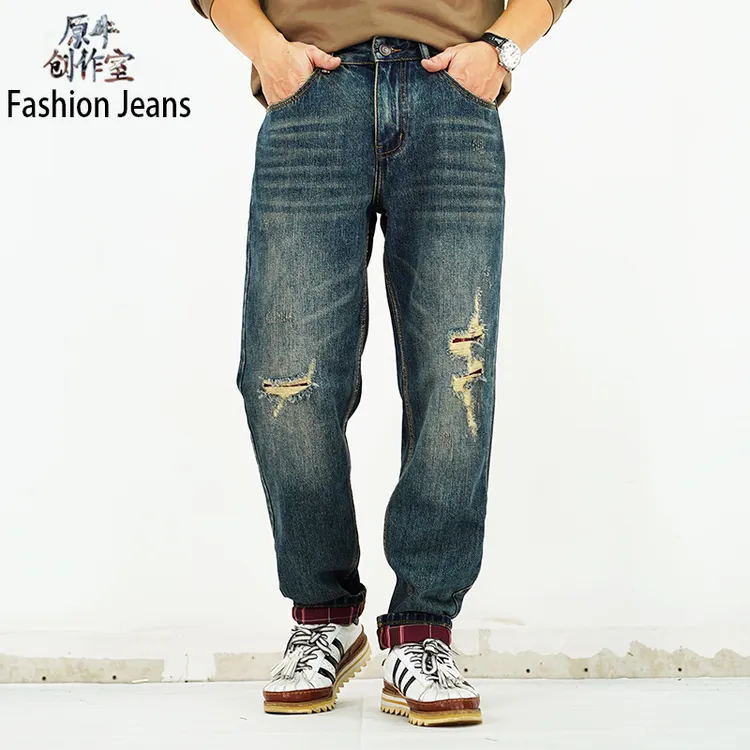 微锥款-秋冬新款牛仔裤男士男款锥形复古美式潮牌小直筒宽松长裤