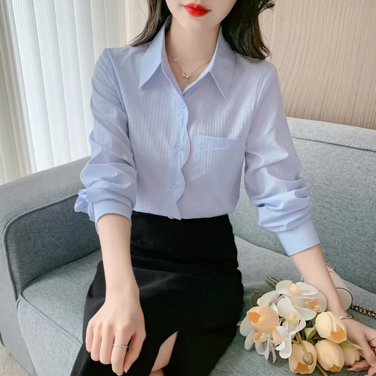 春秋季2025年新款女装纯棉衬衫女洋气全棉职业衬衣设计感小众上衣