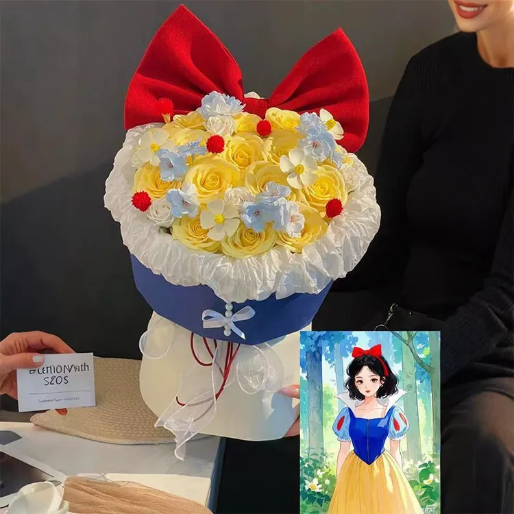 白雪公主同款小香风针织香皂玫瑰仿真花束情人节520送女友闺蜜花