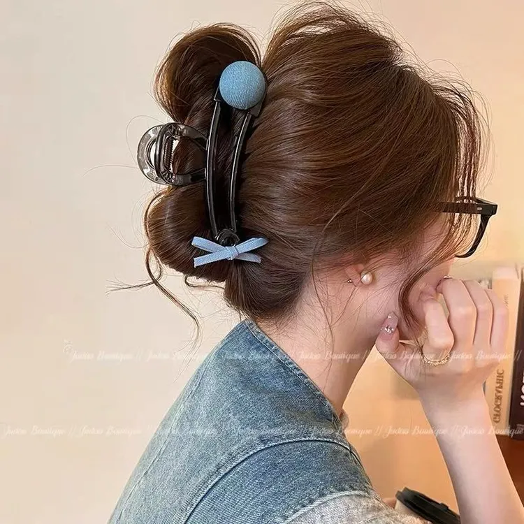 蝴蝶结圆珠回形针抓夹女2025新款高级感鲨鱼夹大号发夹后脑勺发饰