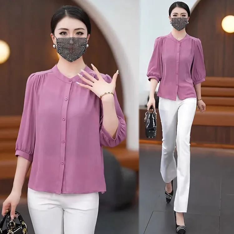 【9个色】春夏季薄款七分袖冰丝衬衫大码胖mm宽松显瘦遮肚防晒开衫