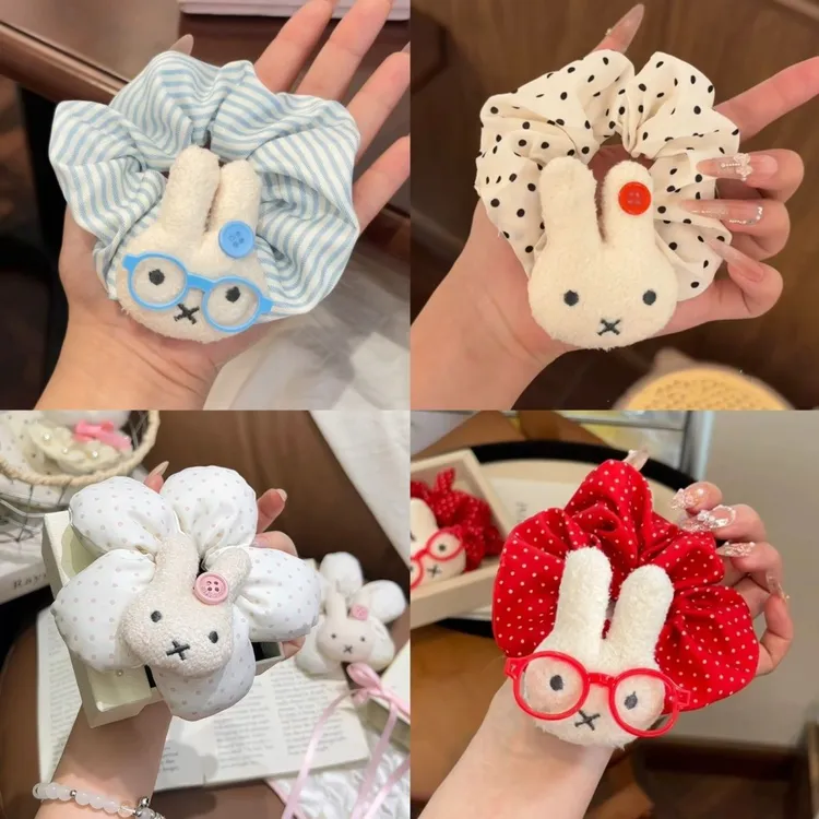 可爱波点戴眼镜兔子发圈大肠圈少女心甜美皮筋百搭头绳丸子头网红