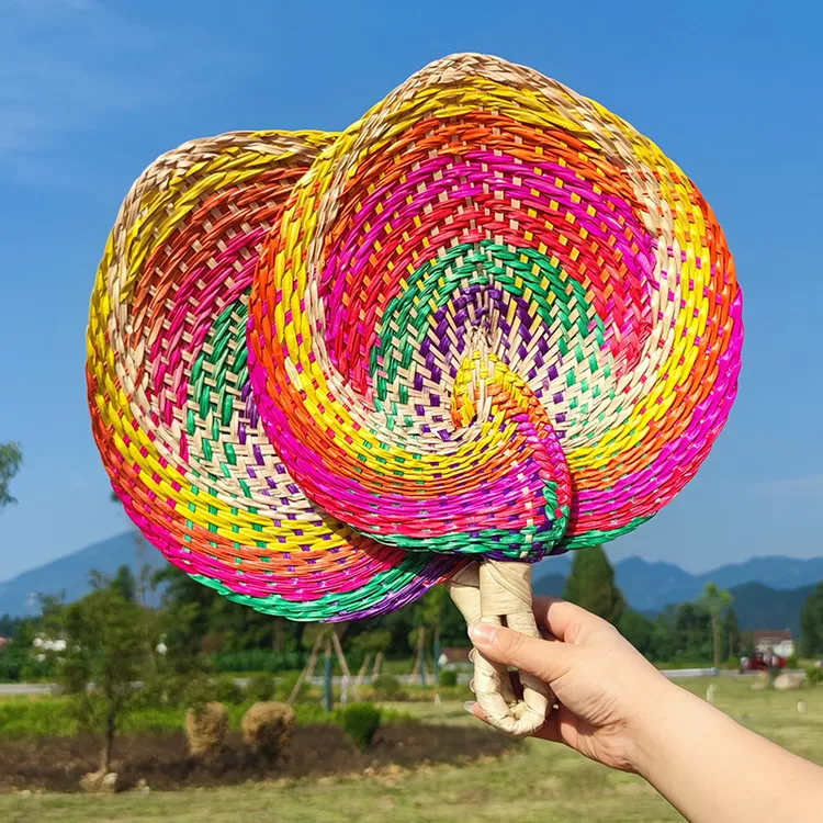 纯手工彩色扇子 编织大蒲扇手摇扇子扇风