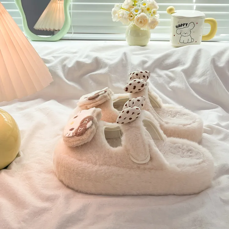 甜美凯蒂猫包头毛毛拖鞋女外穿2025新款秋季百搭增高保暖毛绒棉拖