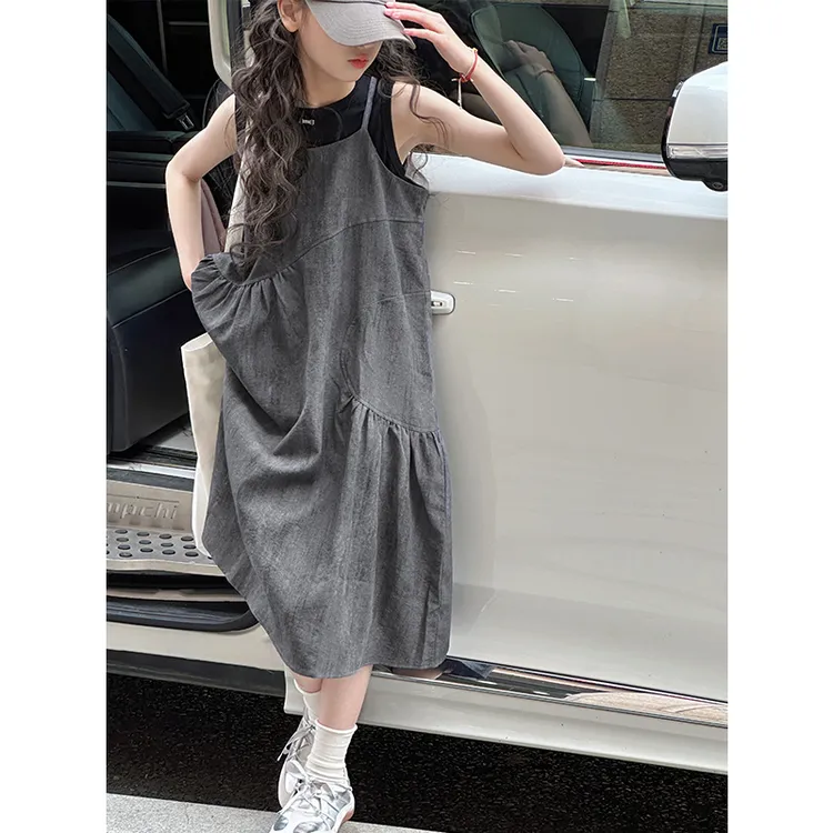 K28683松弛感女童连衣裙套装2025新款夏装儿童无袖女大童两件套潮