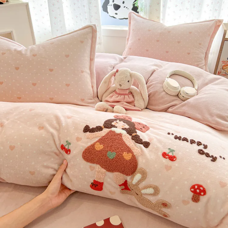 A类牛奶绒被套单件卡通毛巾绣冬季150x200x230cm单独加绒儿童被罩