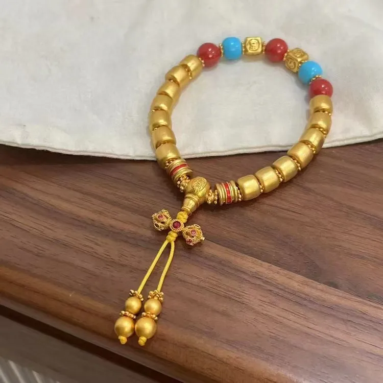 铜合金手链 【路路通手工编织手链】古法苹果珠民族风弹力绳手串
