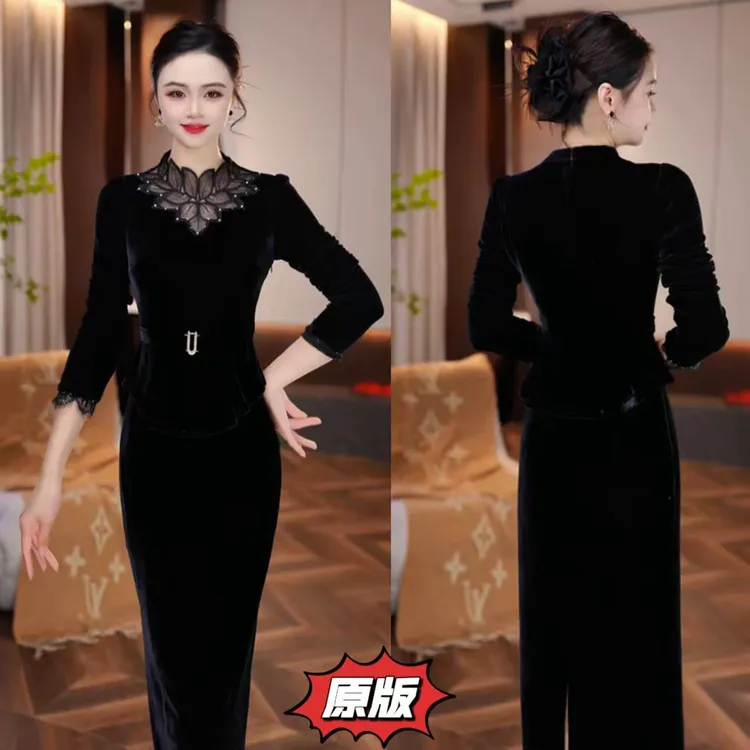 【流光夜曲】2025冬季新款收腰显瘦洋气减龄轻奢女人味打底连衣裙