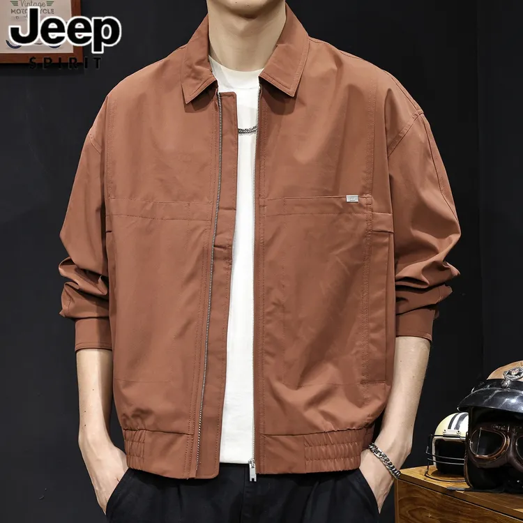 JEEP吉普秋季男翻领休闲夹克男装工装休闲时尚百搭宽松潮流外套