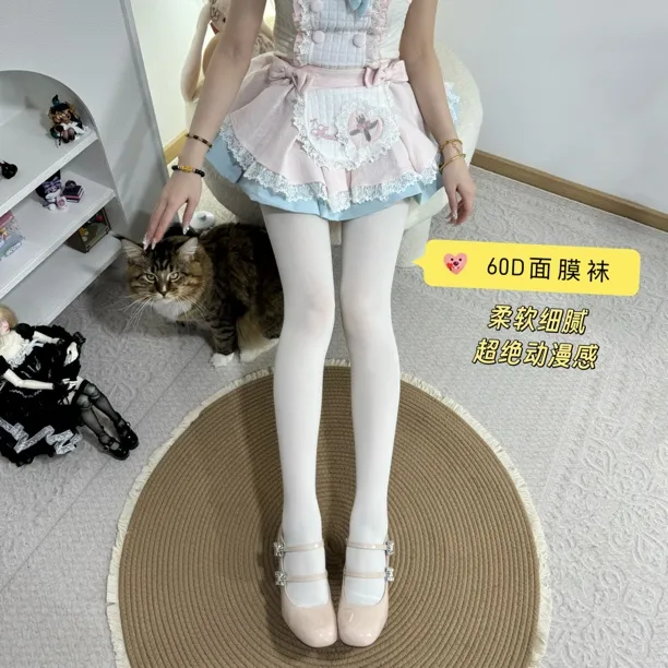 60D面膜袜天鹅绒jk纯欲少女日系奶白色连裤袜白丝微透洛丽塔风格