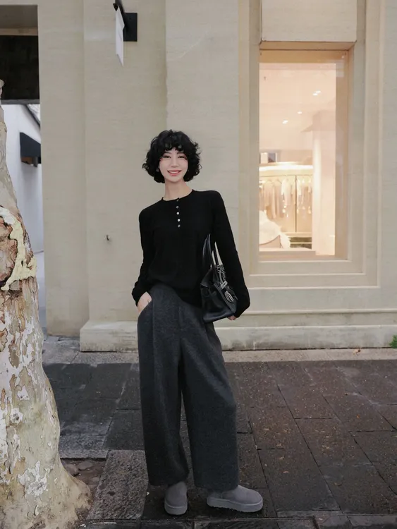 TT设计师【五片花瓣】高知风简约休闲长袖纯绵羊毛圆领上衣TT191186