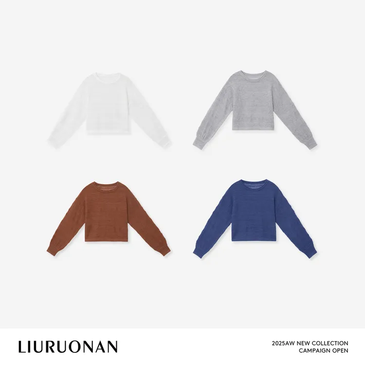 LIURUONAN 25FL【日光蓝晒】镂空罩衫早秋圆领长袖毛针织衫上衣女