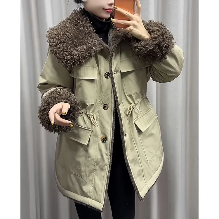 韩系休闲风通勤中长款棉服女装2025冬季爆款时尚气质简约优雅外套