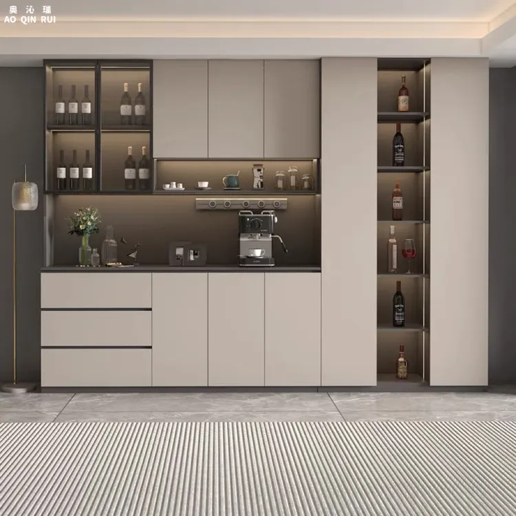 奥沁瑞餐边柜靠墙一体现代简约酒柜客厅新款储物柜定制柜玻璃厅柜