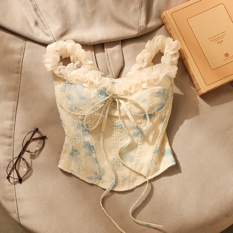 纯欲风网纱拼接抹胸背心女夏季收腰鱼骨胸衣内搭辣妹性感上衣外穿