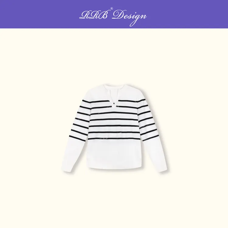 RRB Design 「海魂衫」定制进口纱线宽松显瘦百搭条纹V领长袖上衣