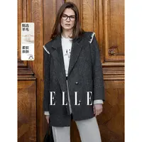 ELLE法式时尚高级感双面毛呢外套女2025冬季宽松西服上衣EN48845