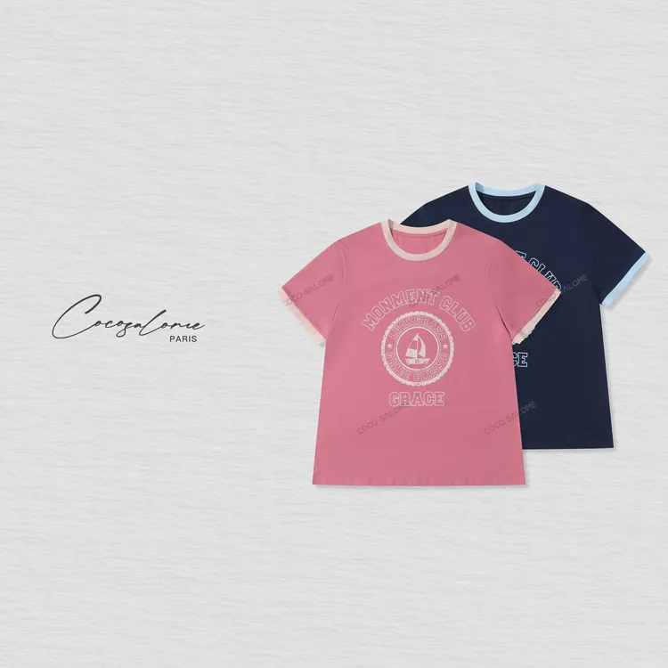 韩彬彬"CP短袖"航海复古徽章双针螺纹重磅棉百搭短袖T恤998M-2