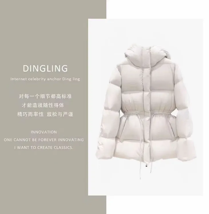 时尚巴黎走秀款,！韩系风收腰连帽加厚羽绒服