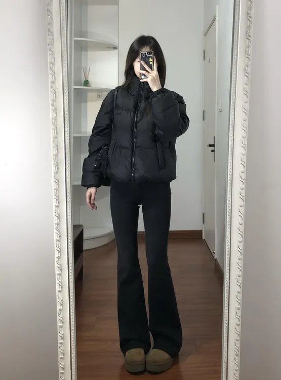 【黑武士】秋冬高级感时尚黑色短款棉服黑色打底衫复古黑色牛仔裤