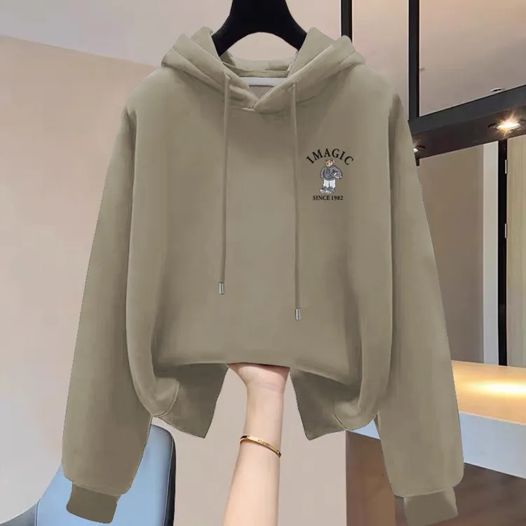 设计感小众秋冬新款2025加绒加厚套头连帽卫衣女短款宽松韩版外套