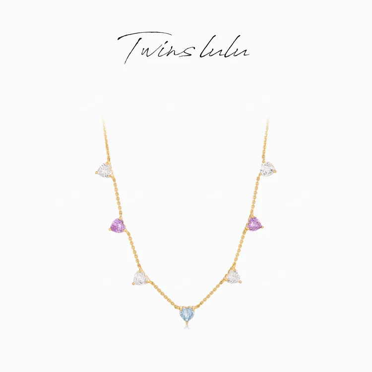 TWINS LULU 流光风 时尚精致百搭高级感彩色爱心项链TSJ7951