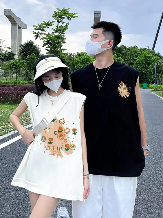 【两件装】issnayas运动百搭夏季宽松情侣背心休闲潮流印花无袖t