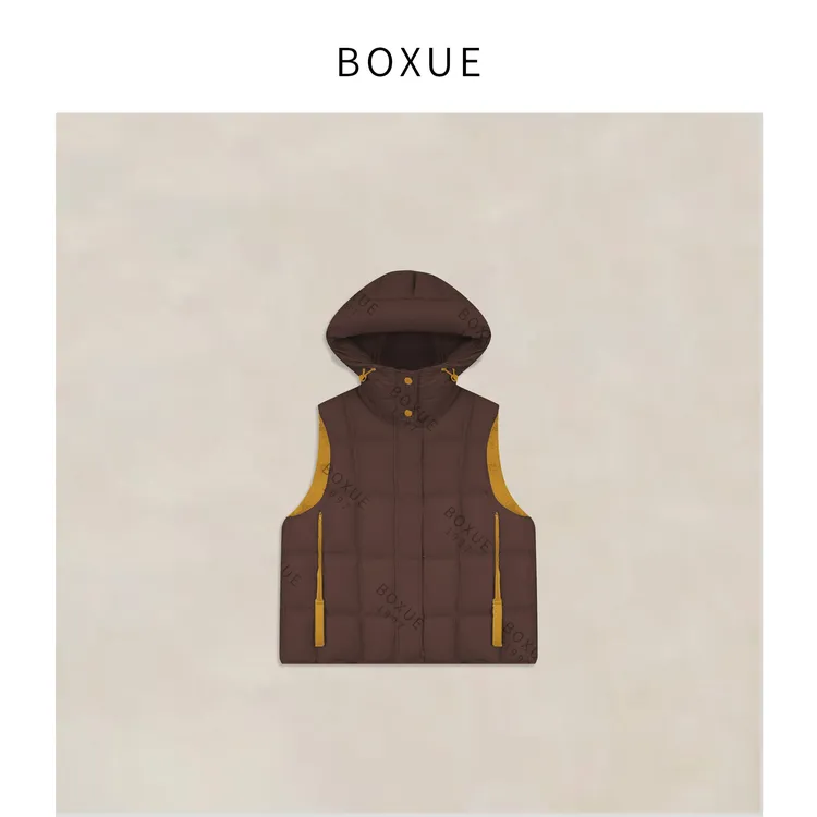 BOXUE“心诺”2025秋冬连帽90白鸭绒羽绒服马夹外套#250925YR5199