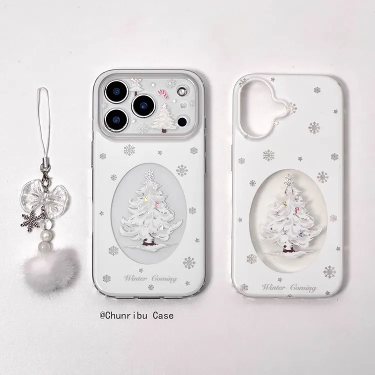 日韩ins简约小清新镂空雪花松树适用苹果17/16promax手机壳15/14