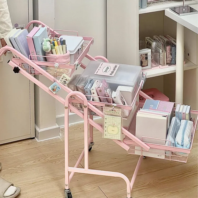 可折叠平躺铁艺小推车文具收纳好物化妆品零食收纳车铁皮柜储物柜