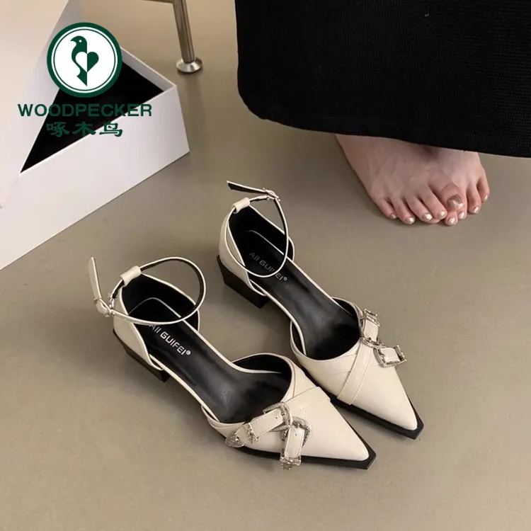 啄木鸟法式浅口单鞋女2025春季新款低跟配裙子气质温柔小众百搭鞋