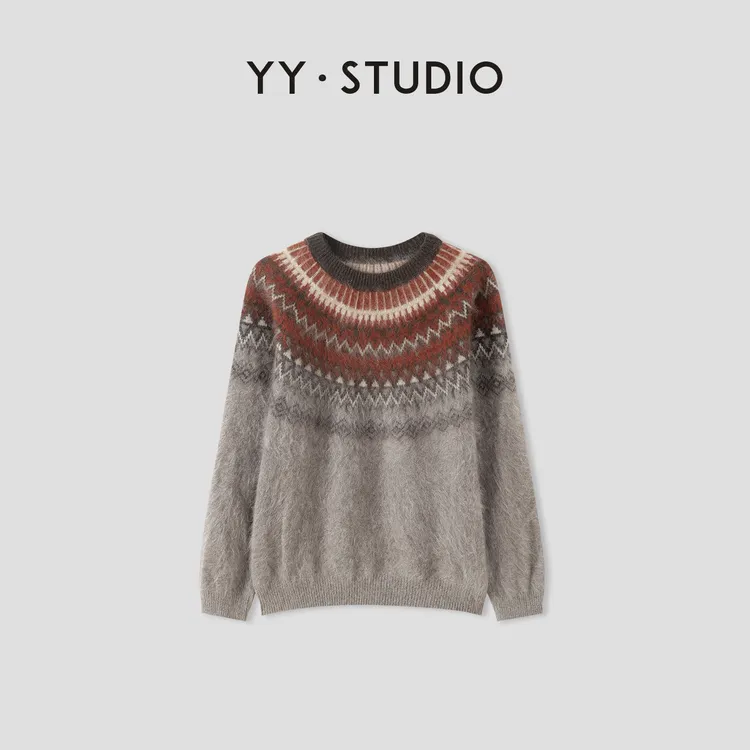 【YY·studio】秋冬圆领费尔岛毛衣女新款长袖针织衫YY-9169