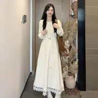 【现货+运补】白色蕾丝连衣裙子女春秋季小个子气质高级感绝美长裙