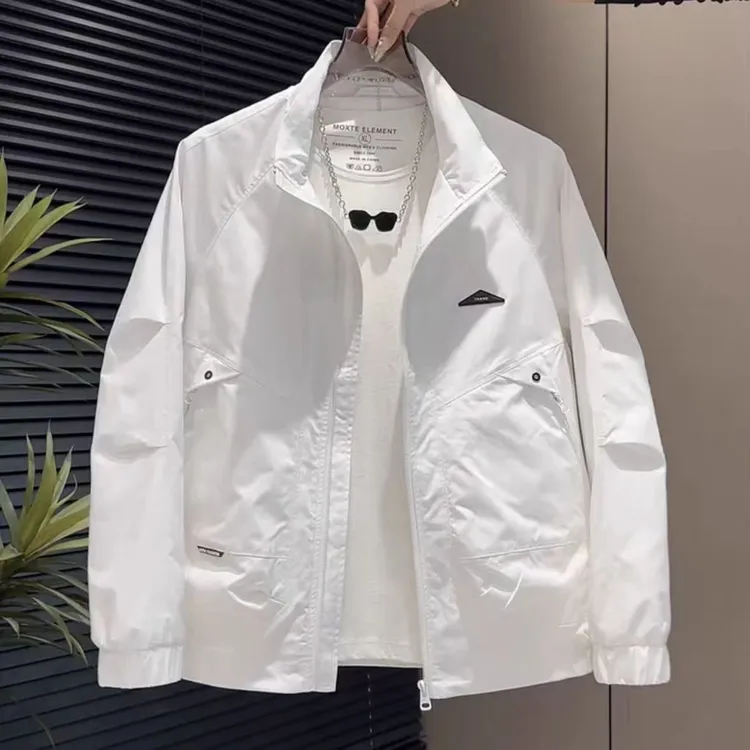 男士休闲立领2025春秋纯色夹克百搭机能风潮流初秋穿搭工装外套