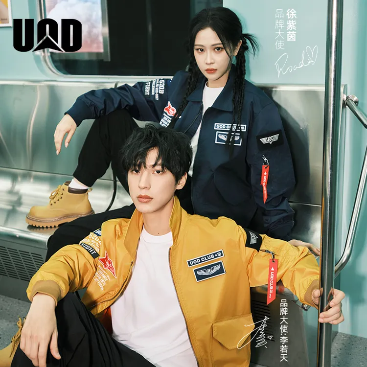 UOD明星同款飞行夹克男复古刺绣棒球服新款宽松百搭外套情侣款潮