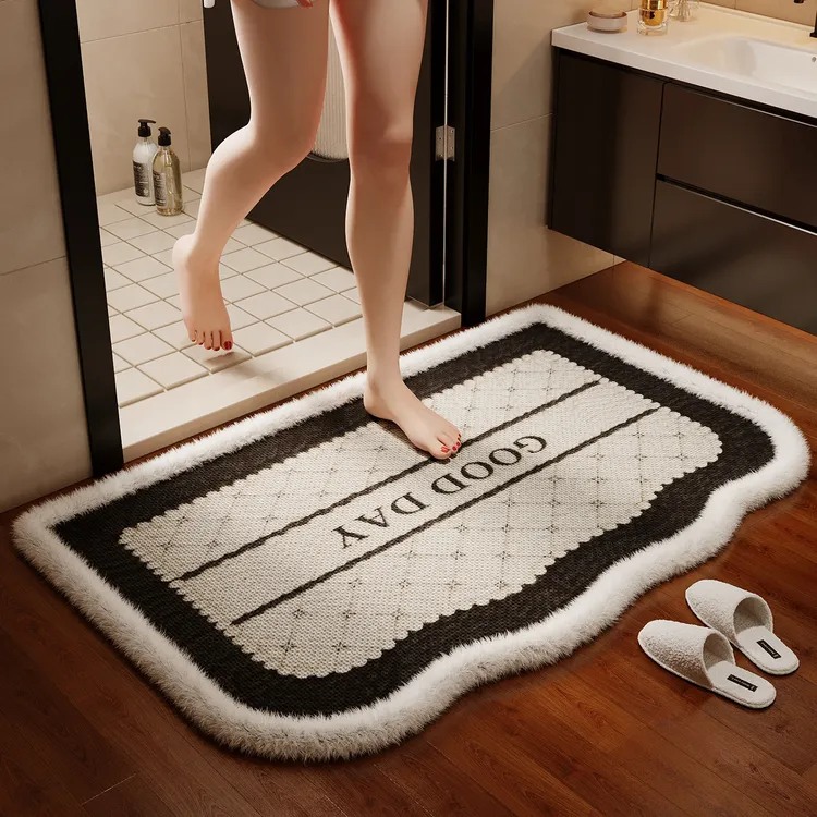 栖亚麻卫生间地垫简约家用淋浴浴室门口吸水防滑耐磨高级感地毯