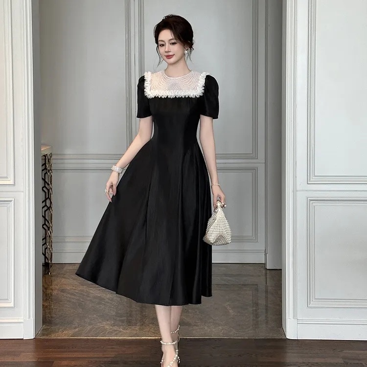 婷婷衣恋21730夏季新款时尚优雅气质赫本风显瘦收腰大摆连衣裙